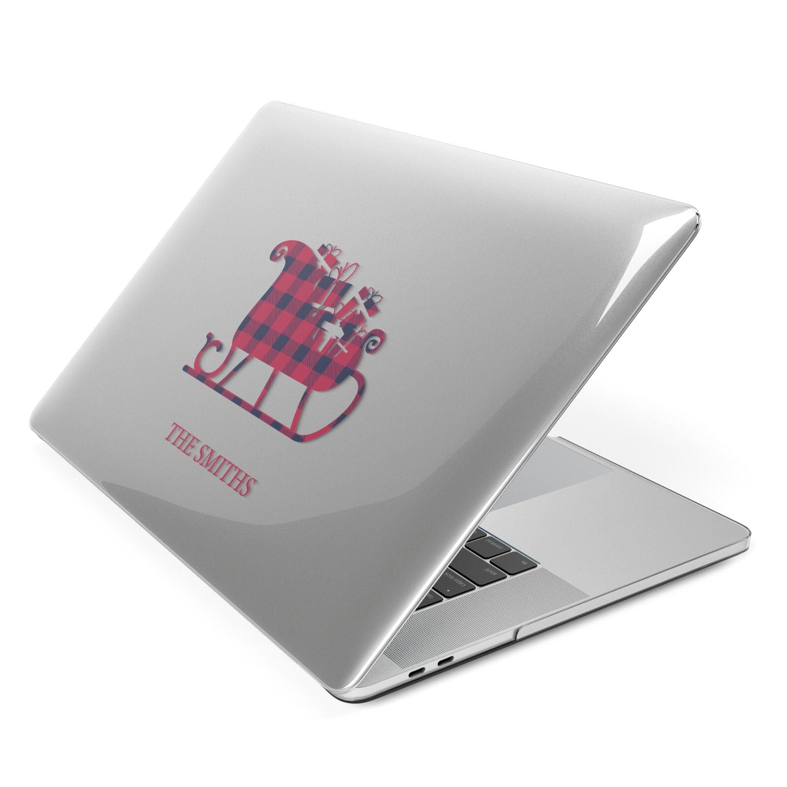 Tartan Santa Sleigh Personalised Surname Apple MacBook Case Side View
