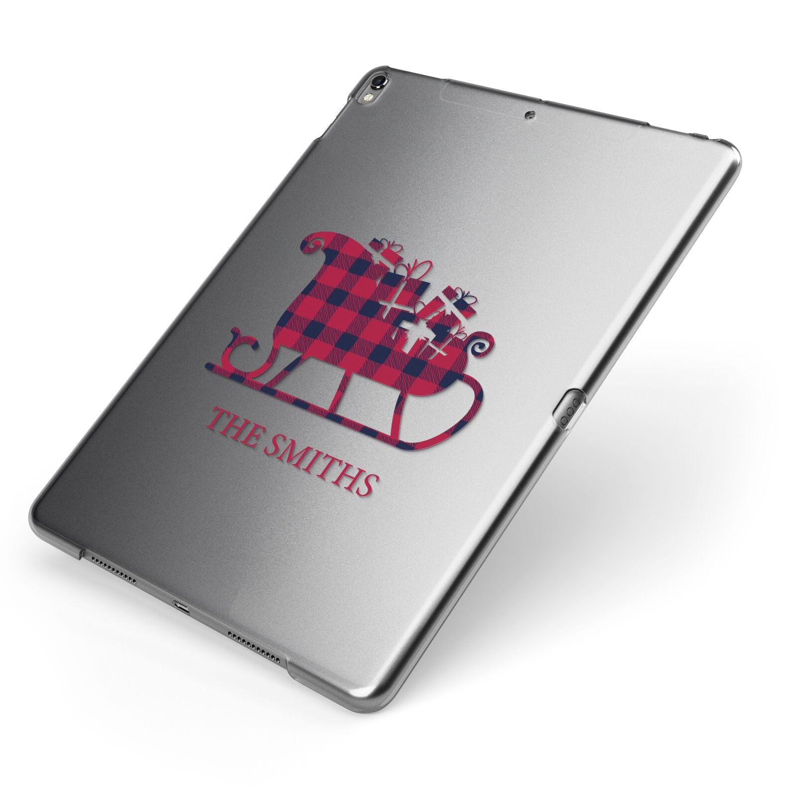 Tartan Santa Sleigh Personalised Surname Apple iPad Case on Grey iPad Side View