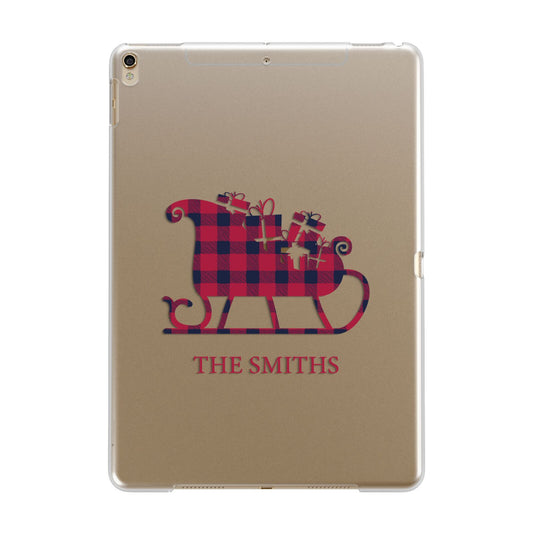 Tartan Santa Sleigh Personalised Surname Apple iPad Gold Case