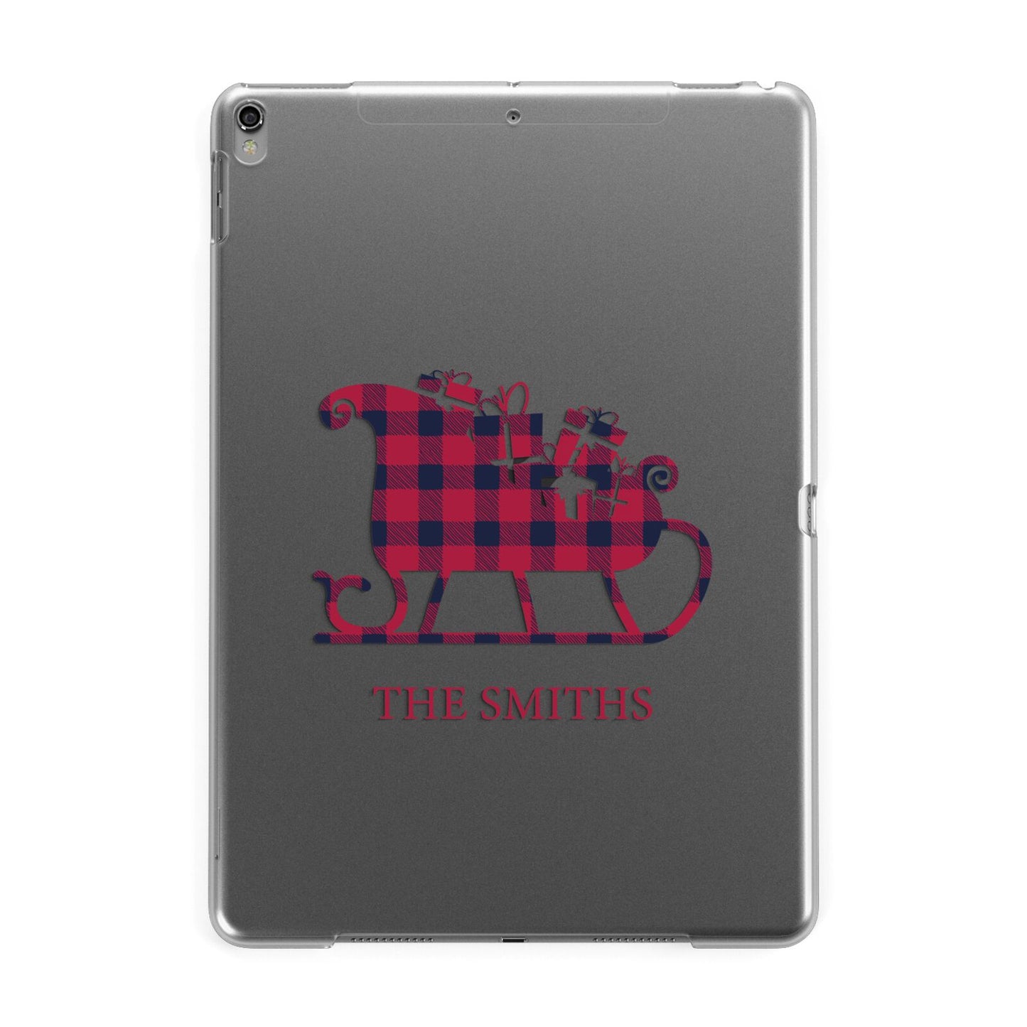 Tartan Santa Sleigh Personalised Surname Apple iPad Grey Case