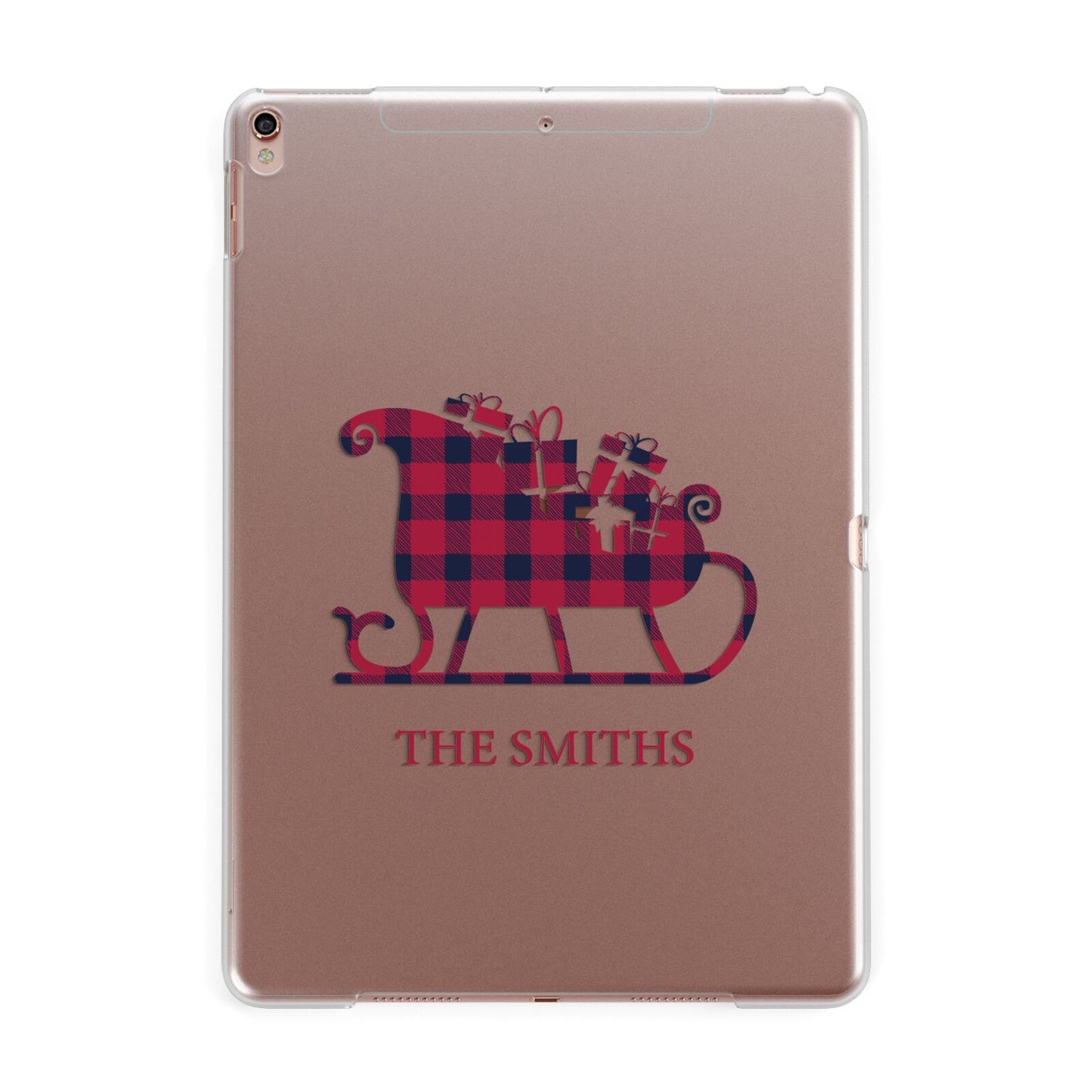 Tartan Santa Sleigh Personalised Surname Apple iPad Rose Gold Case