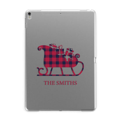 Tartan Santa Sleigh Personalised Surname Apple iPad Silver Case