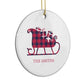 Tartan Santa Sleigh Personalised Surname Circle Decoration Side Angle