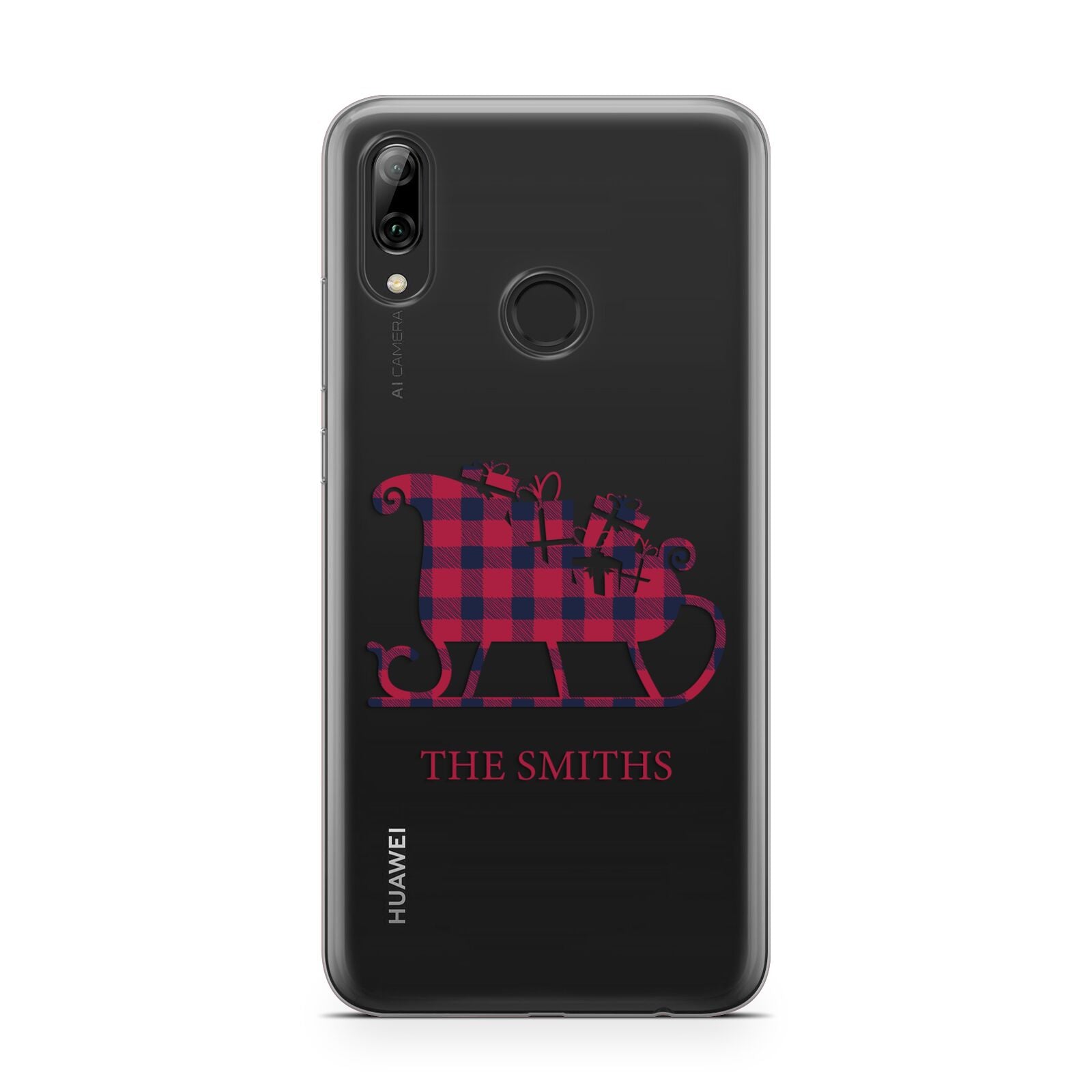 Tartan Santa Sleigh Personalised Surname Huawei Y7 2019