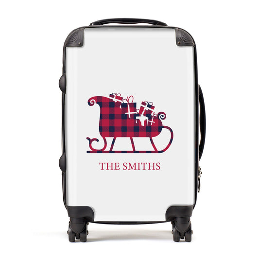 Tartan Santa Sleigh Personalised Surname Suitcase
