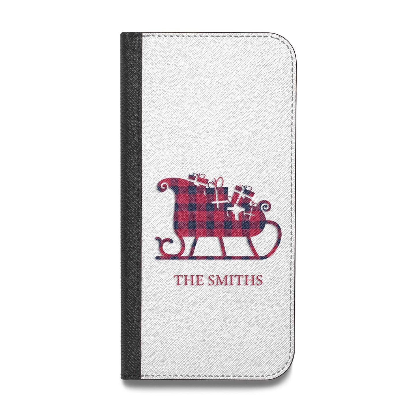 Tartan Santa Sleigh Personalised Surname Vegan Leather Flip Samsung Case