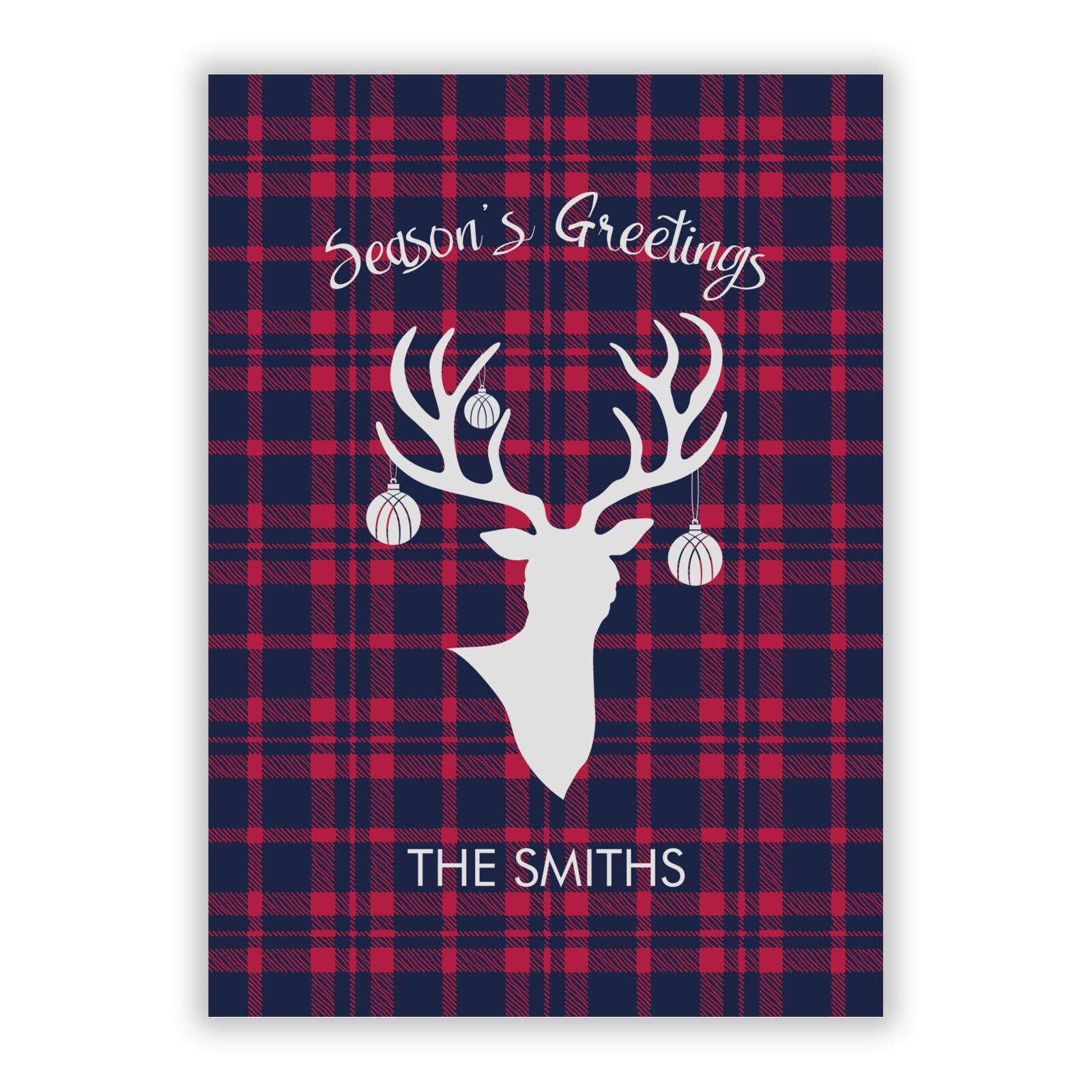 Tartan Stag Personalised Family Name A5 Flat Greetings Card