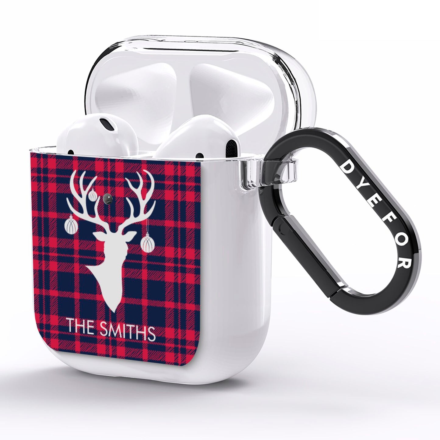 Tartan Stag Personalised Family Name AirPods Clear Case Side Image