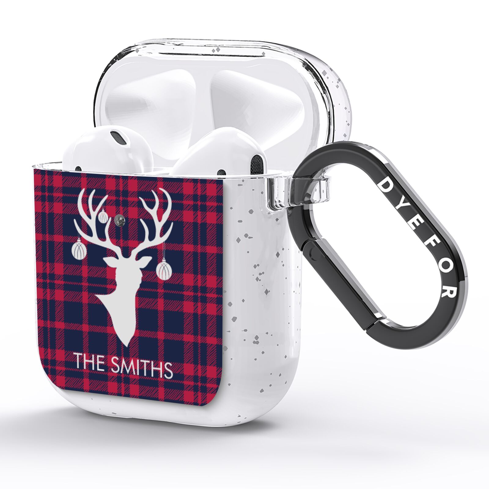 Tartan Stag Personalised Family Name AirPods Glitter Case Side Image