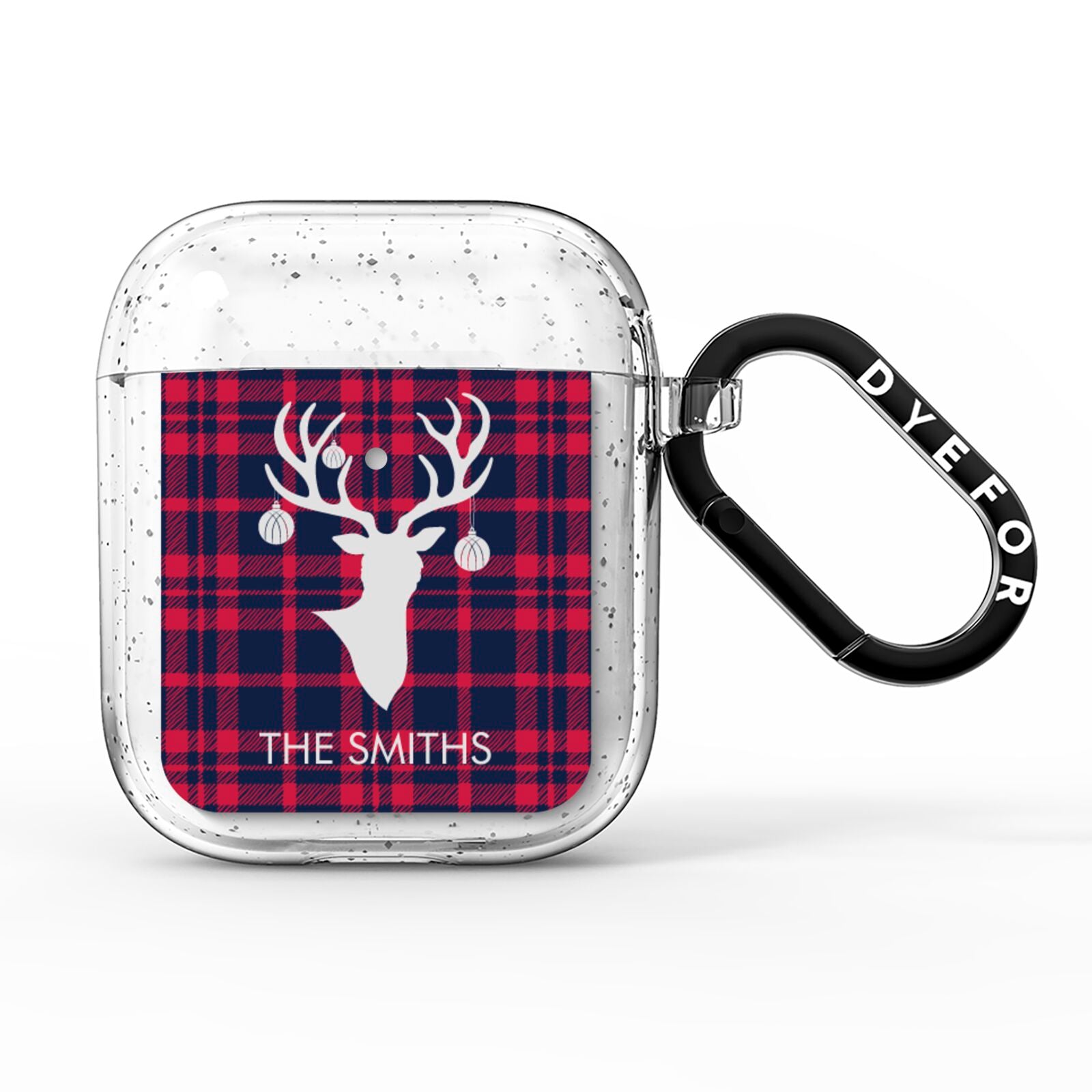 Tartan Stag Personalised Family Name AirPods Glitter Case