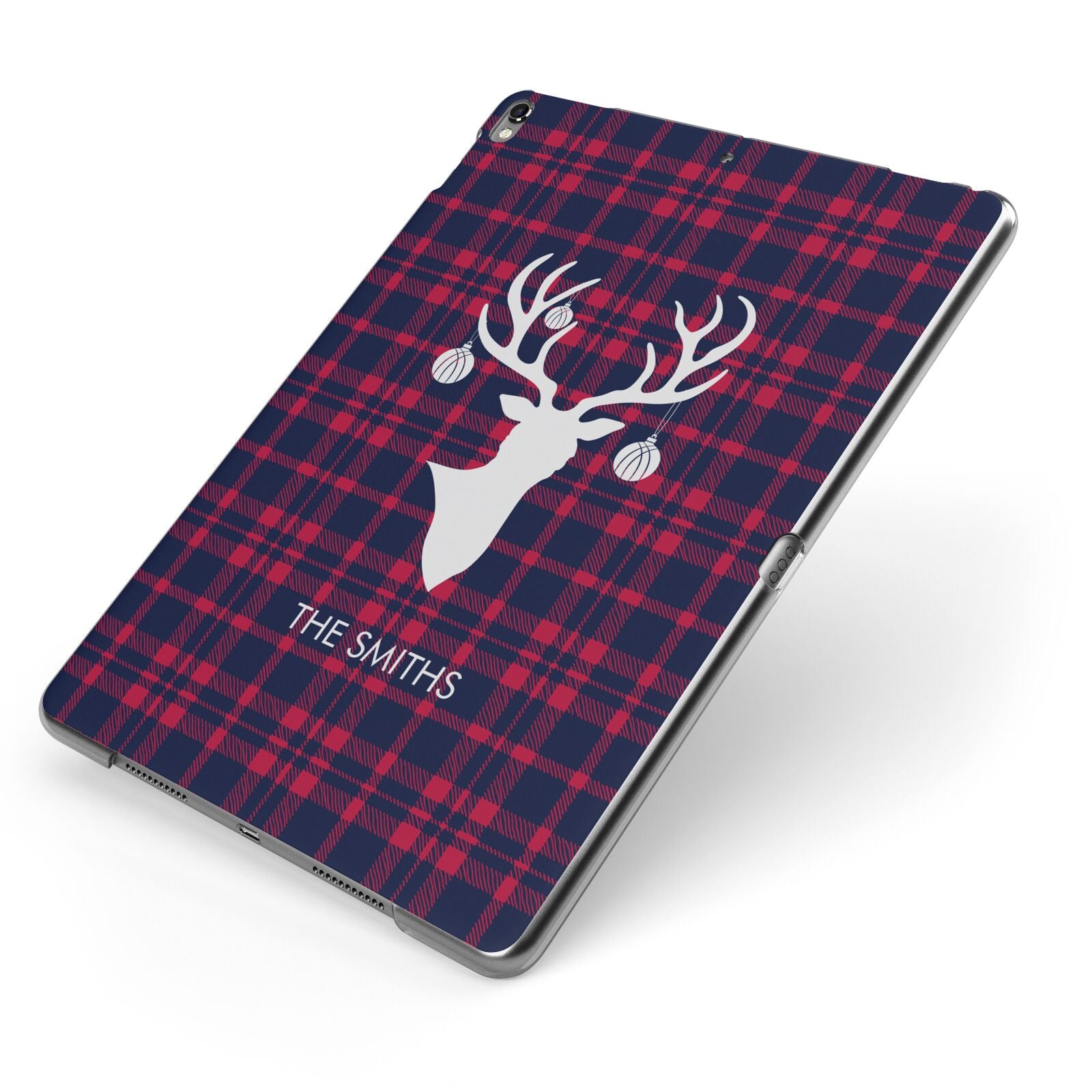 Tartan Stag Personalised Family Name Apple iPad Case on Grey iPad Side View