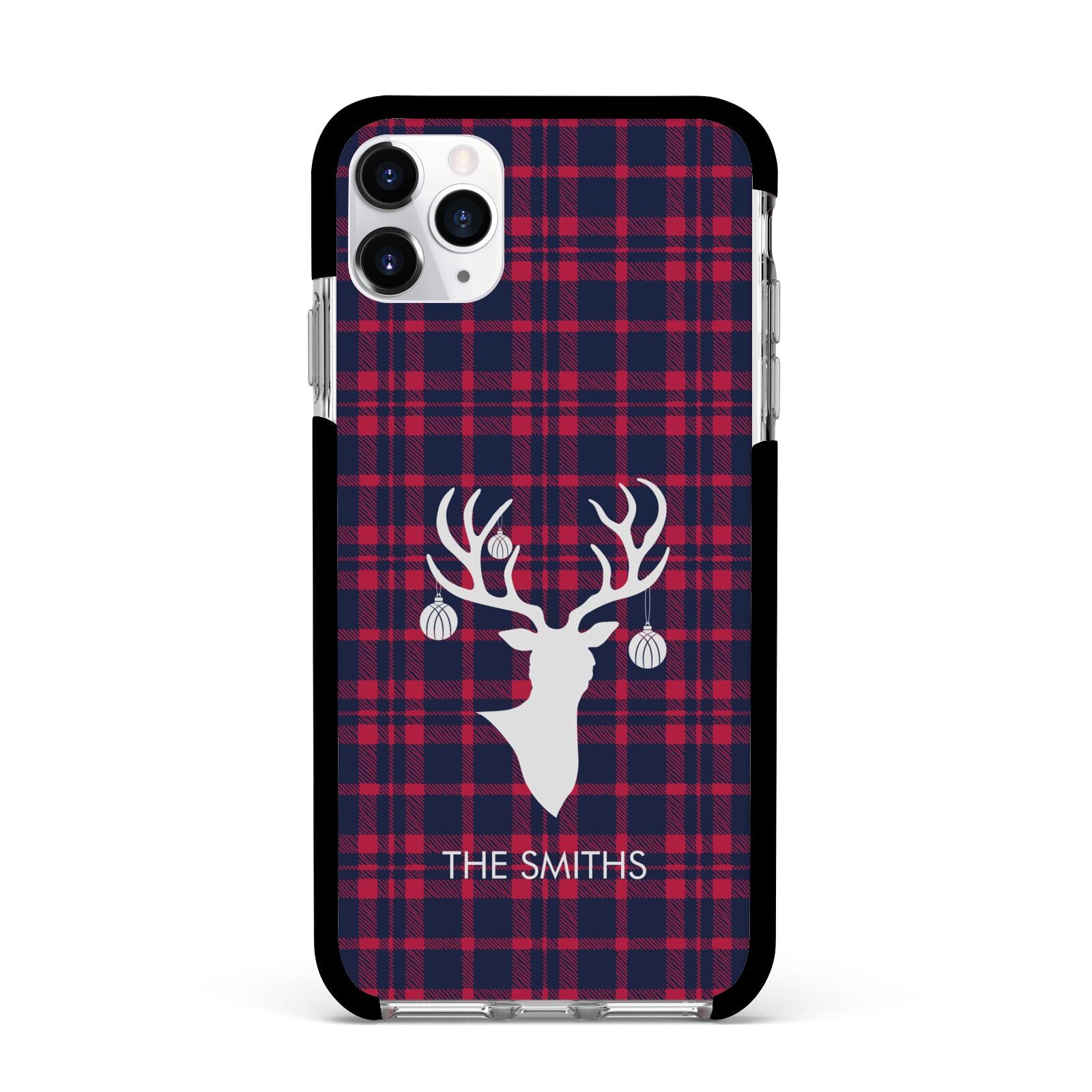 Tartan Stag Personalised Family Name Apple iPhone 11 Pro Max in Silver with Black Impact Case