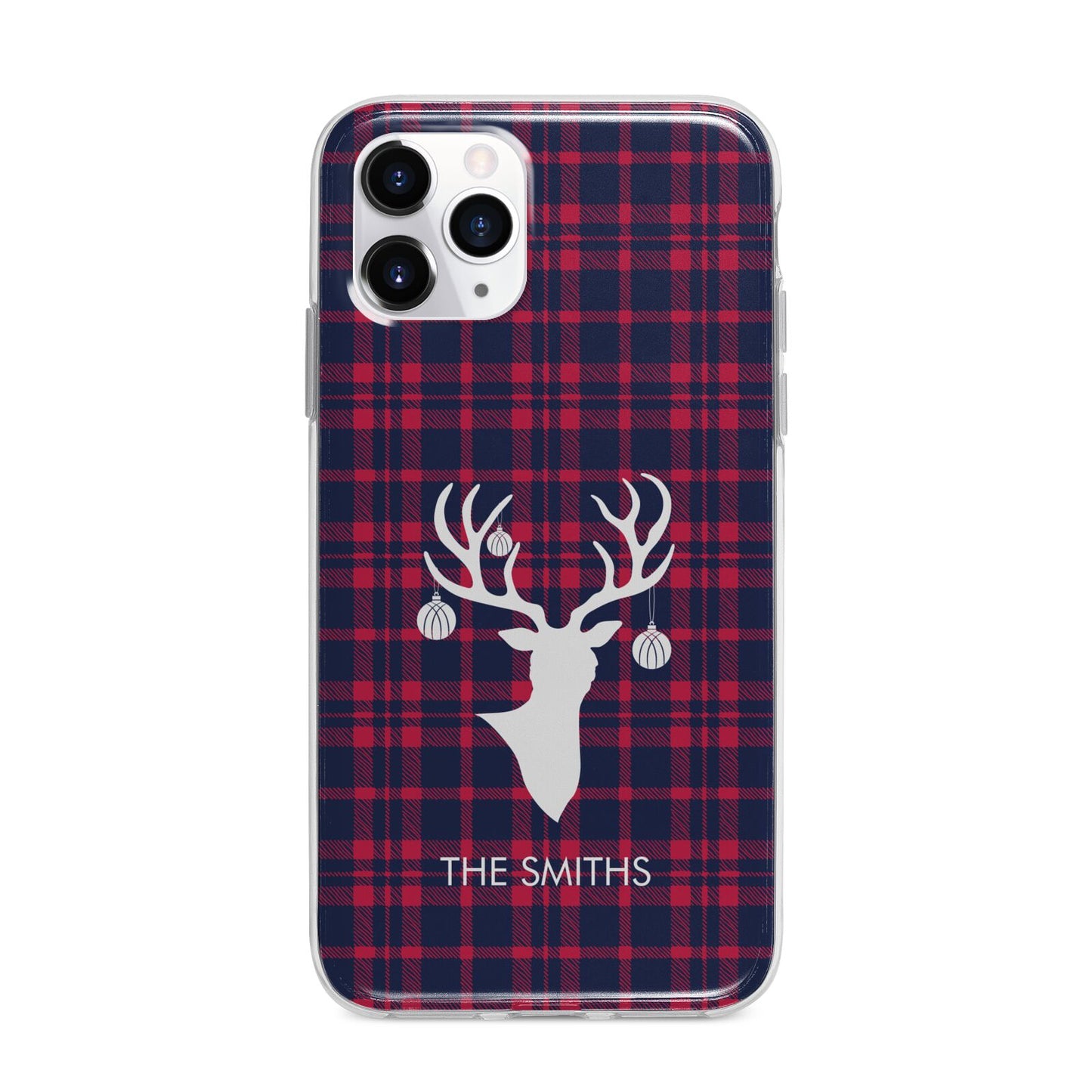 Tartan Stag Personalised Family Name Apple iPhone 11 Pro Max in Silver with Bumper Case
