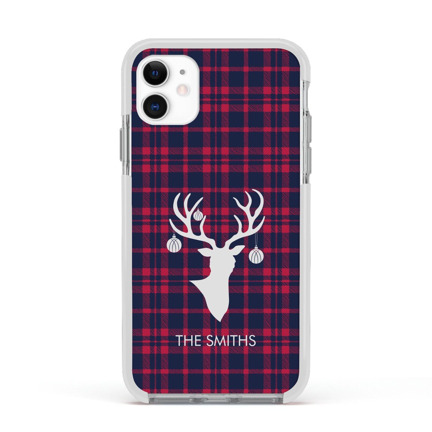 Tartan Stag Personalised Family Name Apple iPhone 11 in White with White Impact Case