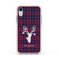 Tartan Stag Personalised Family Name Apple iPhone XR Impact Case Pink Edge on Silver Phone