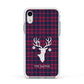 Tartan Stag Personalised Family Name Apple iPhone XR Impact Case White Edge on Silver Phone