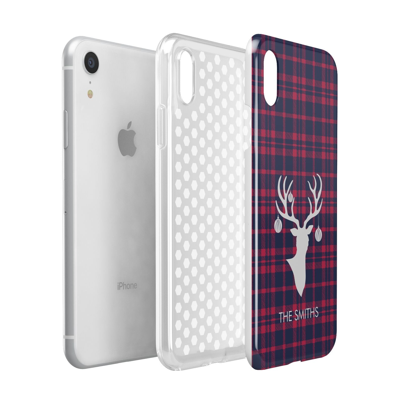 Tartan Stag Personalised Family Name Apple iPhone XR White 3D Tough Case Expanded view