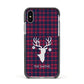 Tartan Stag Personalised Family Name Apple iPhone Xs Impact Case Black Edge on Silver Phone