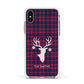 Tartan Stag Personalised Family Name Apple iPhone Xs Impact Case White Edge on Silver Phone