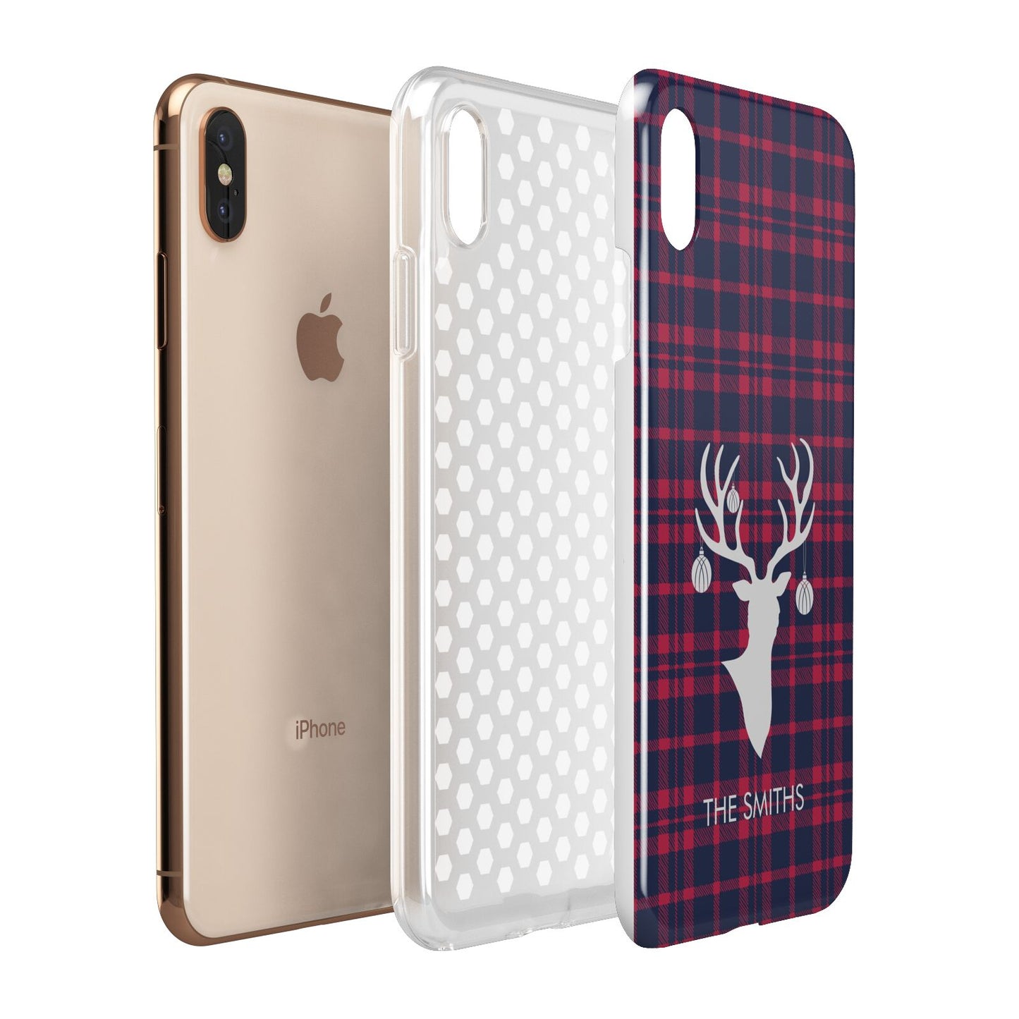 Tartan Stag Personalised Family Name Apple iPhone Xs Max 3D Tough Case Expanded View