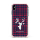 Tartan Stag Personalised Family Name Apple iPhone Xs Max Impact Case Pink Edge on Silver Phone