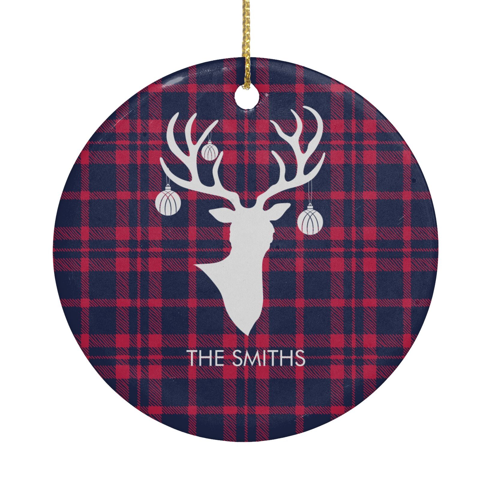 Tartan Stag Personalised Family Name Circle Decoration