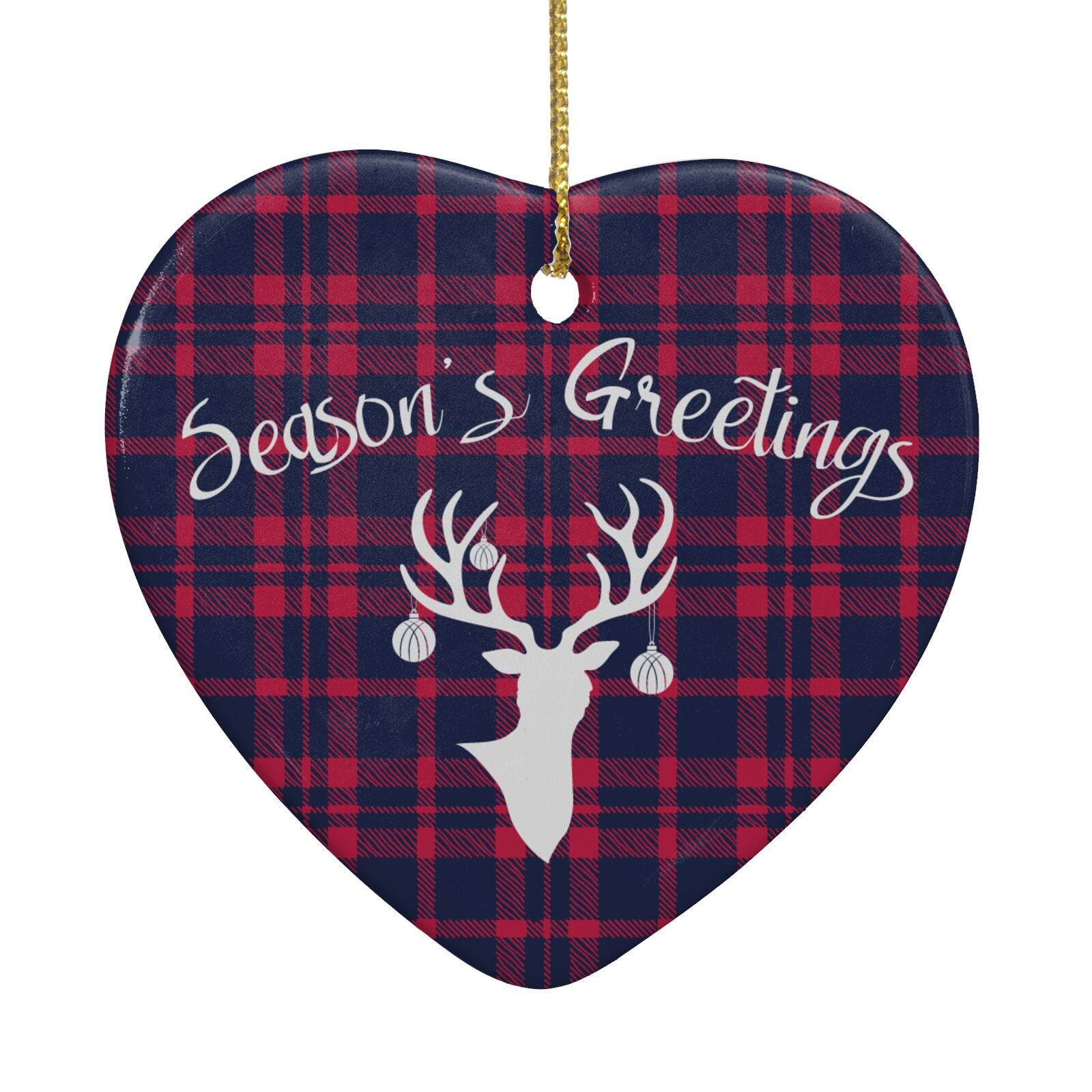 Tartan Stag Personalised Family Name Heart Decoration Back Image