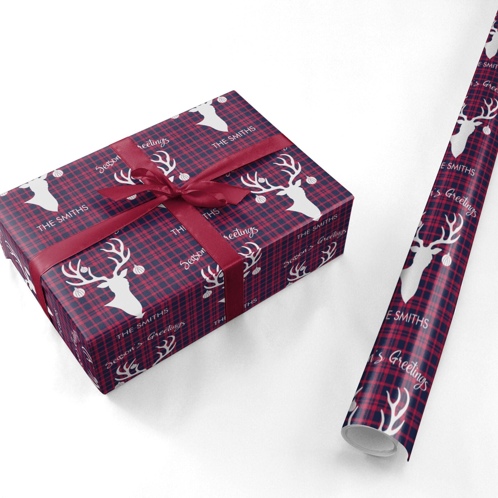 Tartan Stag Personalised Family Name Personalised Wrapping Paper