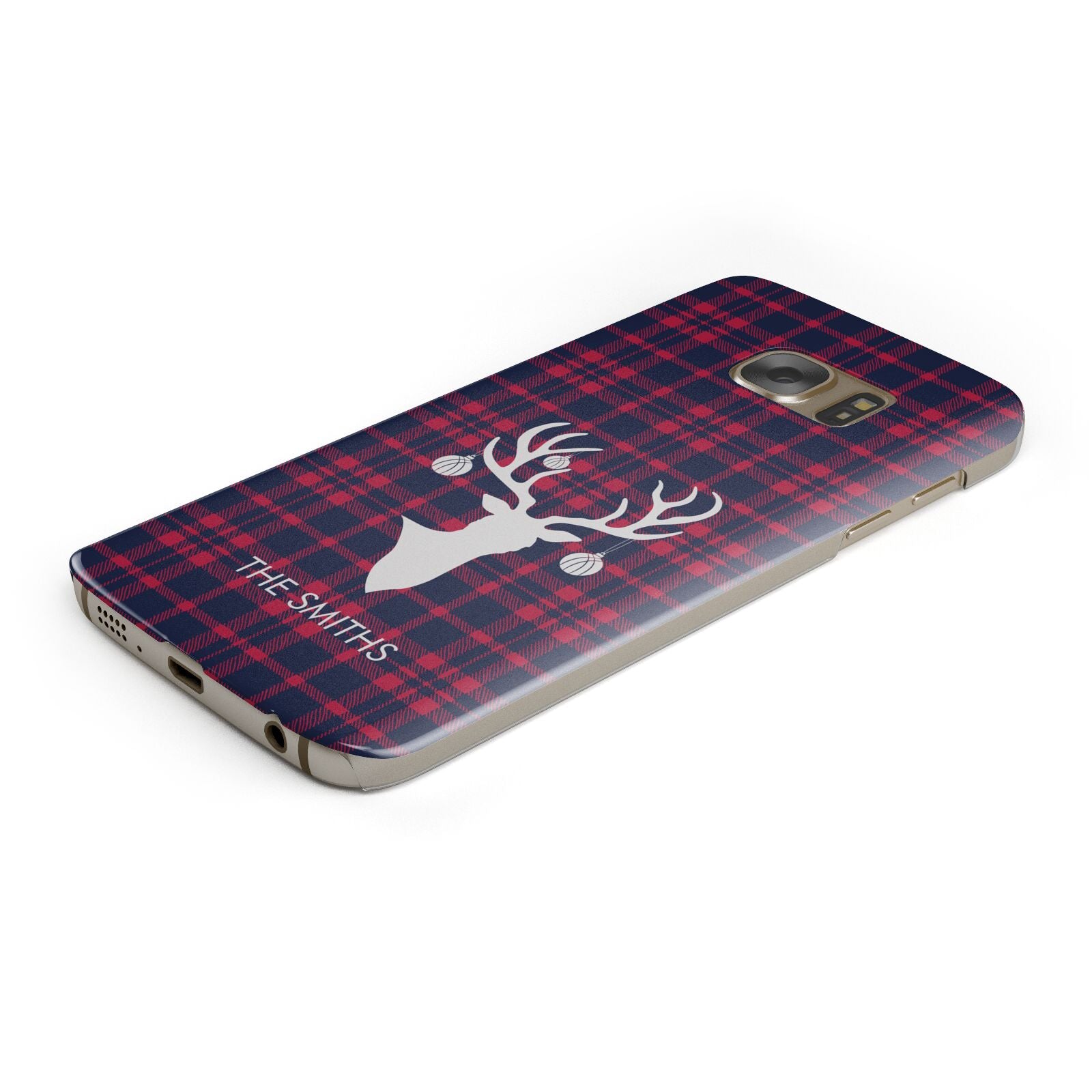 Tartan Stag Personalised Family Name Protective Samsung Galaxy Case Angled Image