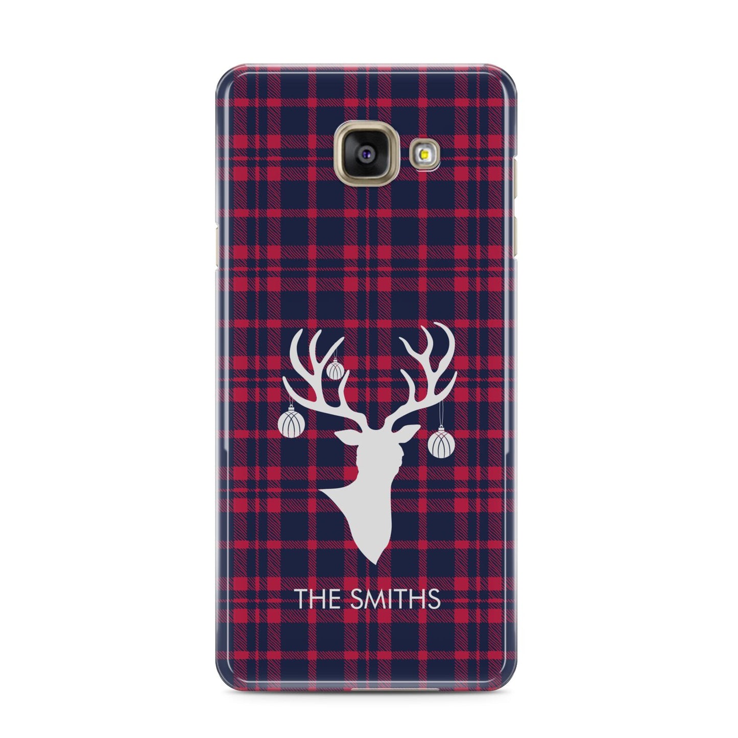 Tartan Stag Personalised Family Name Samsung Galaxy A3 2016 Case on gold phone