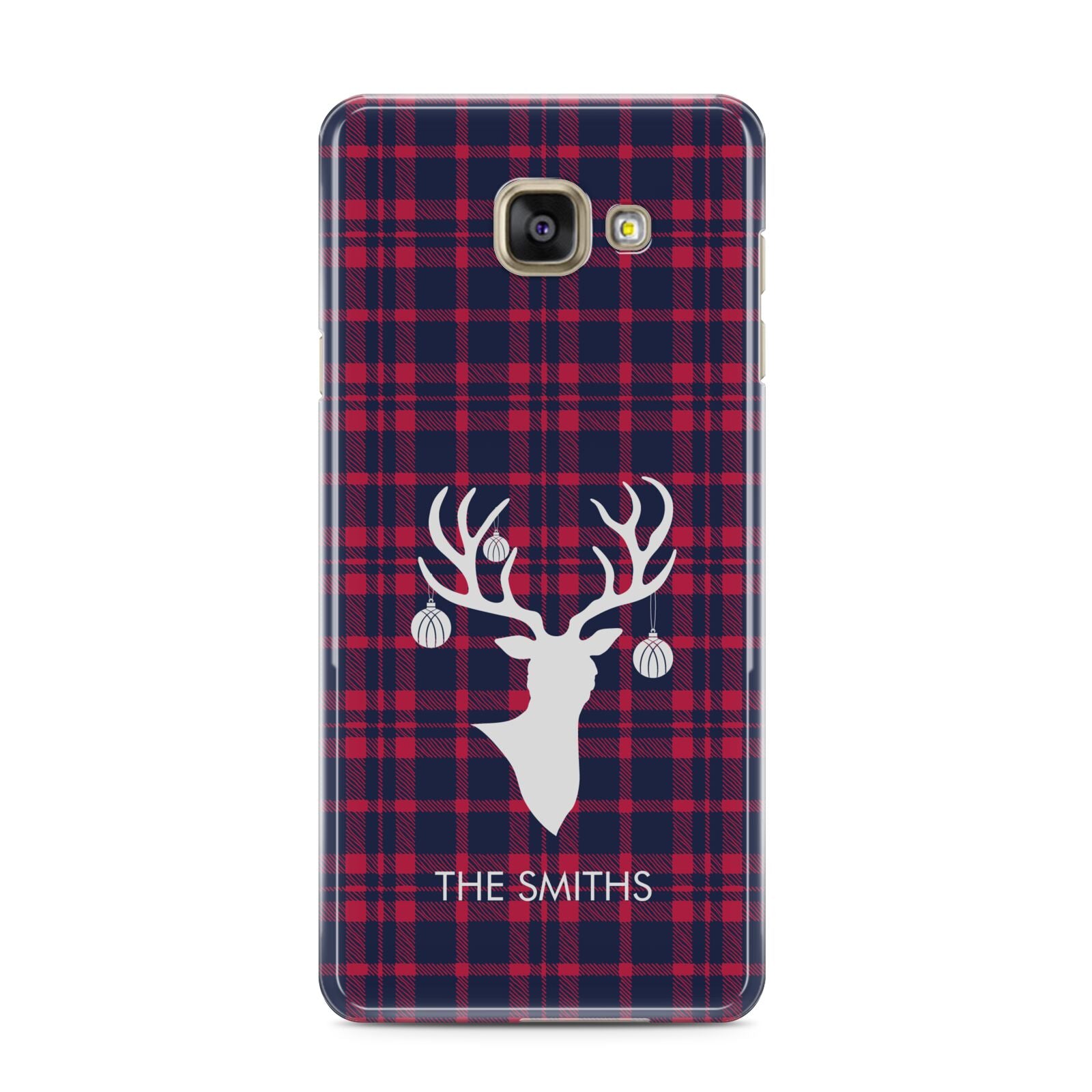 Tartan Stag Personalised Family Name Samsung Galaxy A3 2016 Case on gold phone