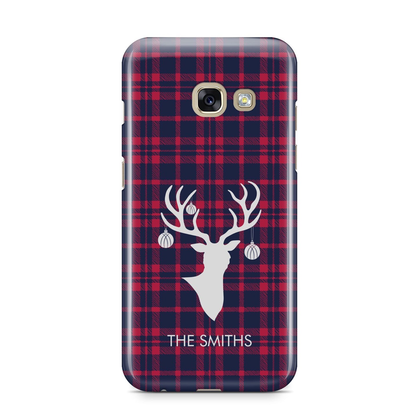 Tartan Stag Personalised Family Name Samsung Galaxy A3 2017 Case on gold phone