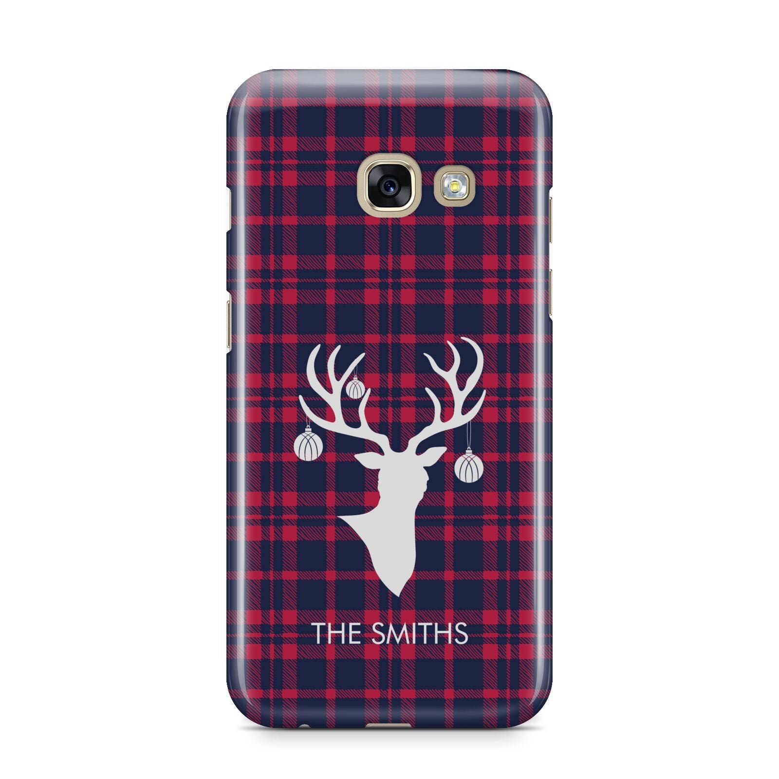 Tartan Stag Personalised Family Name Samsung Galaxy A3 2017 Case on gold phone