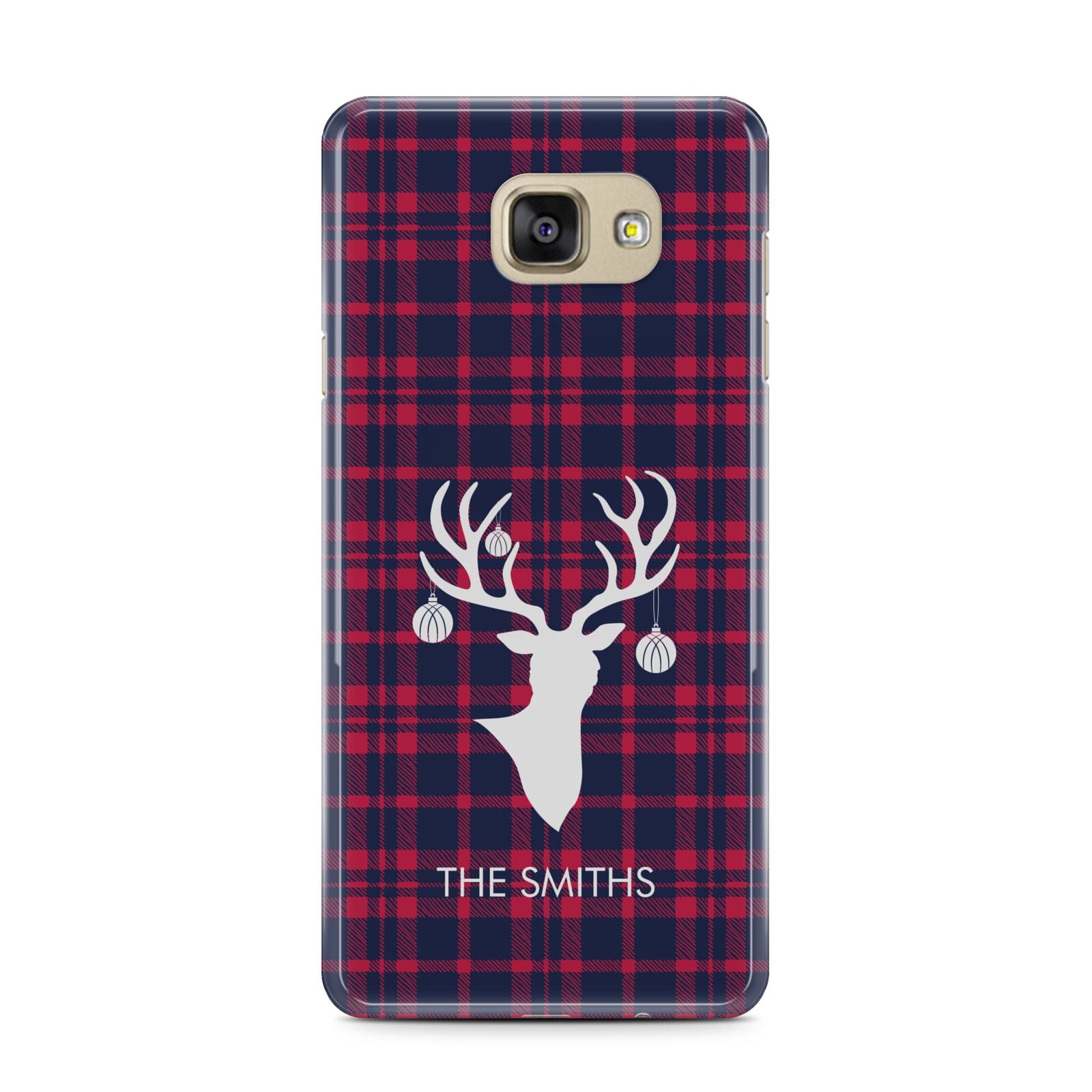 Tartan Stag Personalised Family Name Samsung Galaxy A7 2016 Case on gold phone