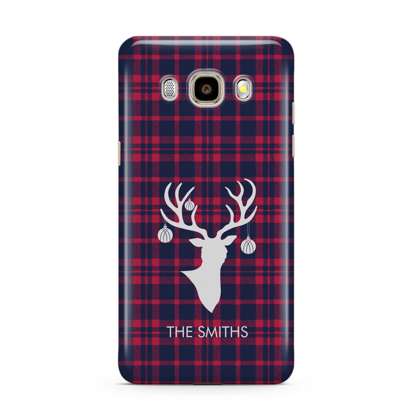 Tartan Stag Personalised Family Name Samsung Galaxy J7 2016 Case on gold phone