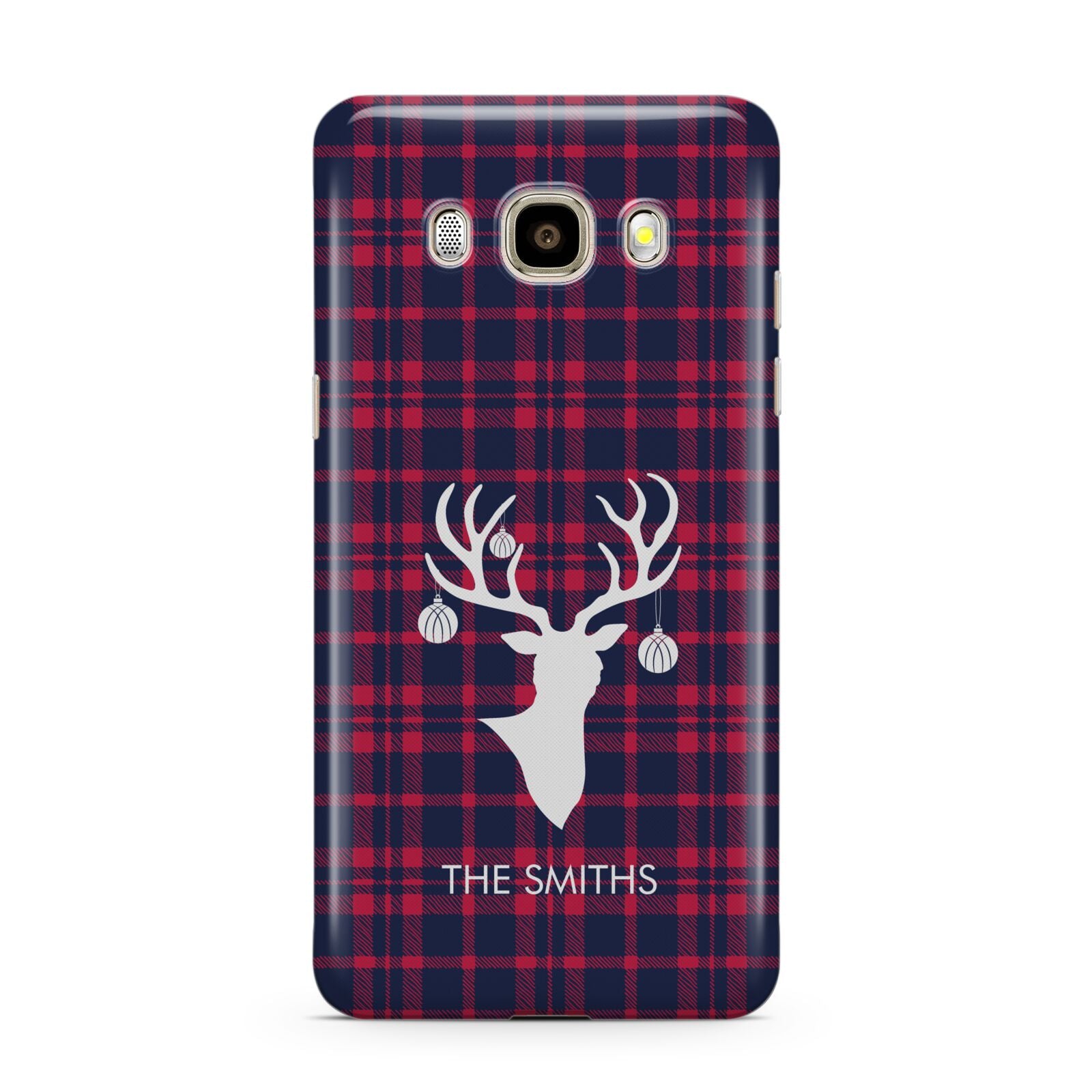 Tartan Stag Personalised Family Name Samsung Galaxy J7 2016 Case on gold phone