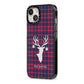 Tartan Stag Personalised Family Name iPhone 13 Black Impact Case Side Angle on Silver phone