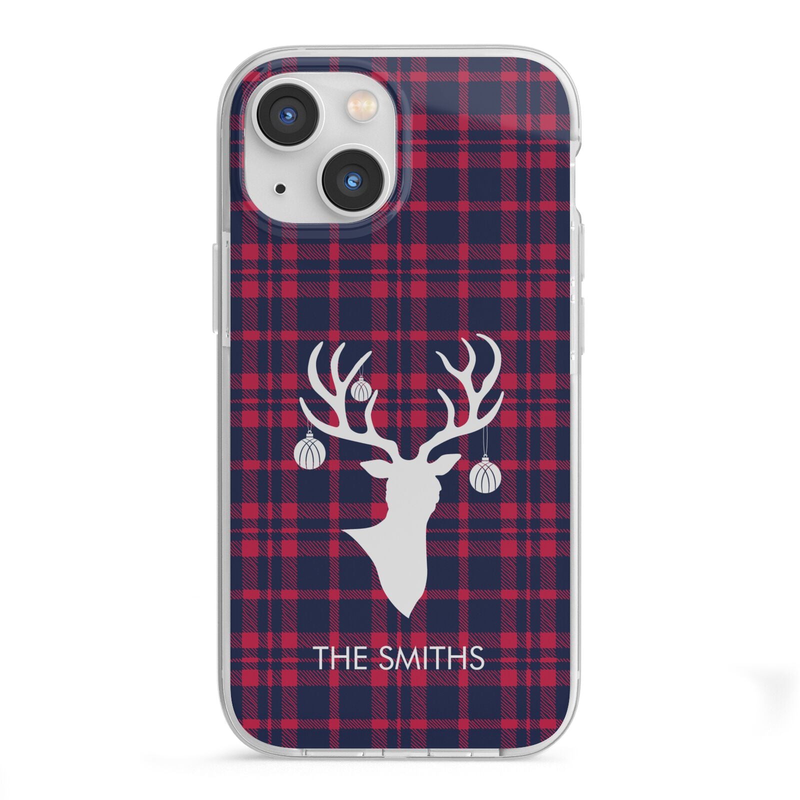 Tartan Stag Personalised Family Name iPhone 13 Mini TPU Impact Case with White Edges