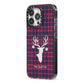 Tartan Stag Personalised Family Name iPhone 13 Pro Black Impact Case Side Angle on Silver phone