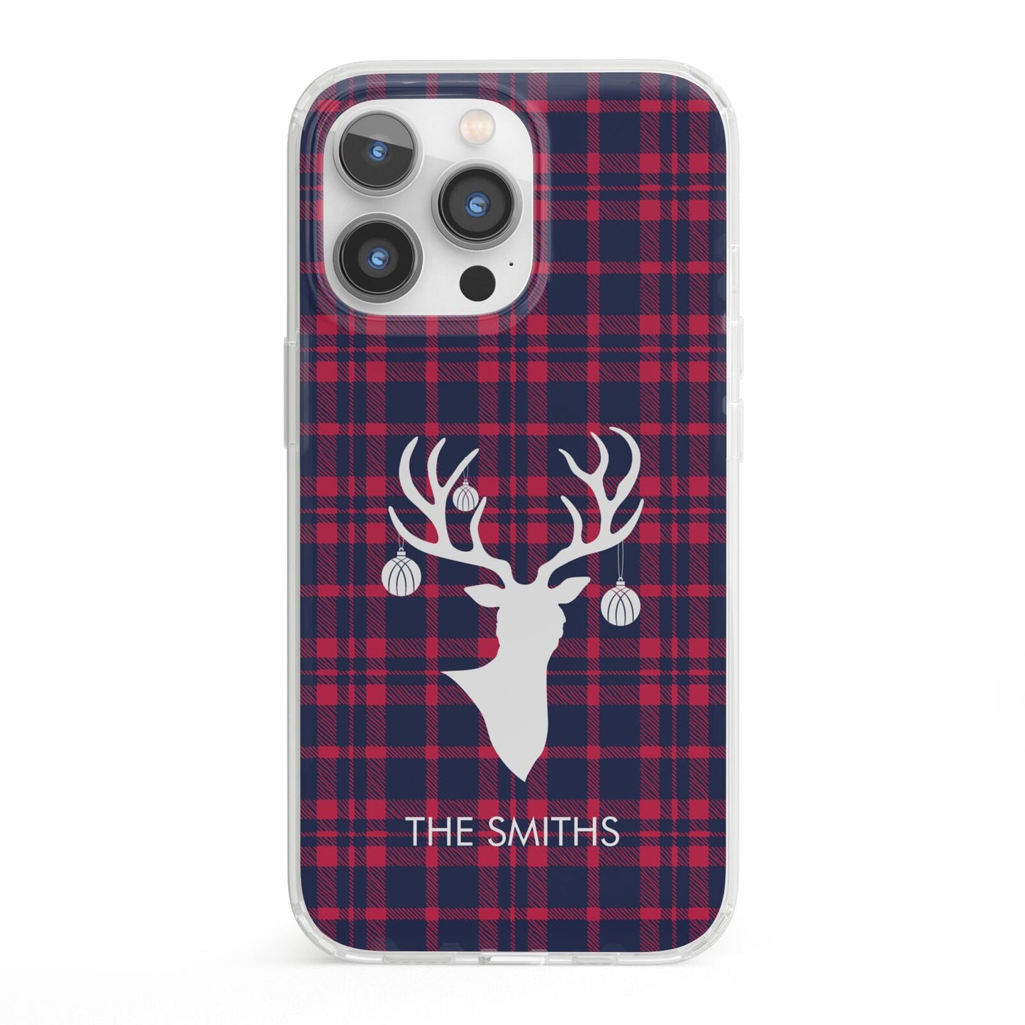 Tartan Stag Personalised Family Name iPhone 13 Pro Clear Bumper Case