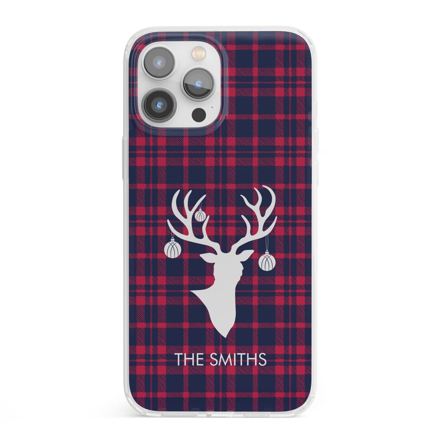 Tartan Stag Personalised Family Name iPhone 13 Pro Max Clear Bumper Case