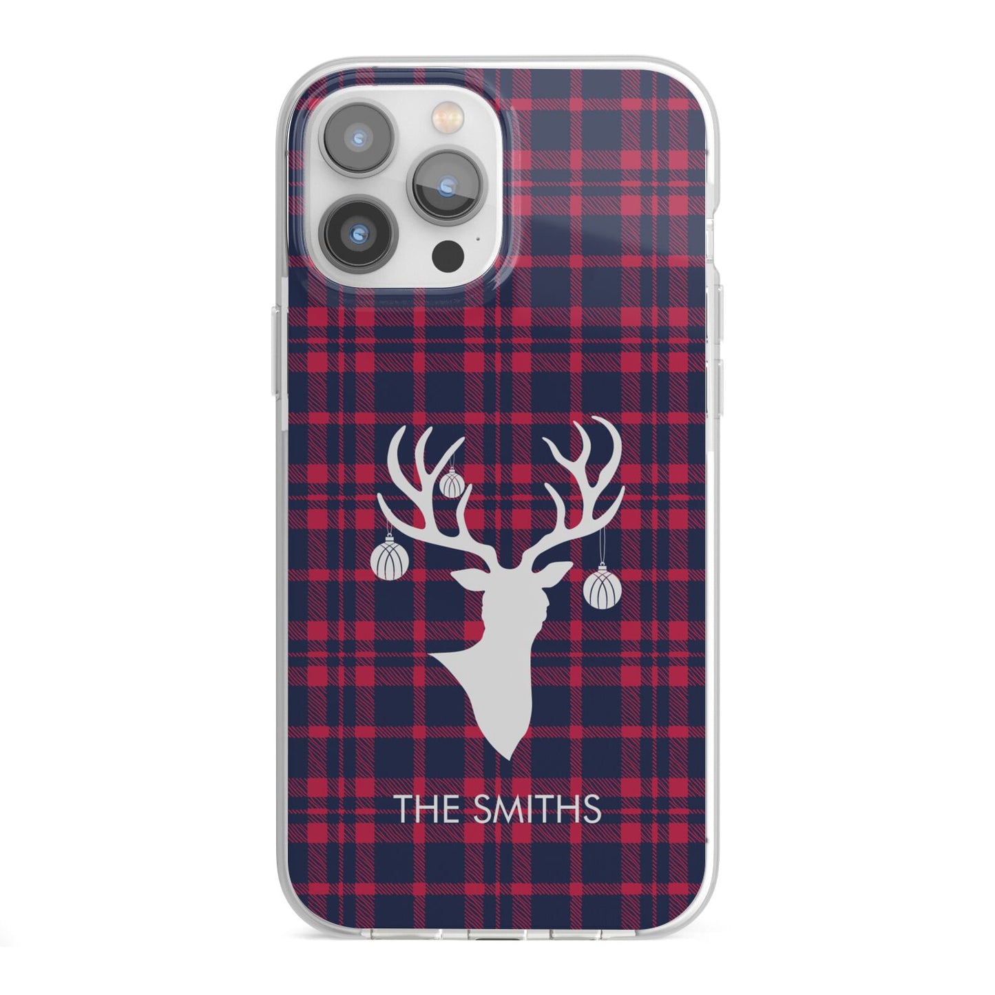 Tartan Stag Personalised Family Name iPhone 13 Pro Max TPU Impact Case with White Edges