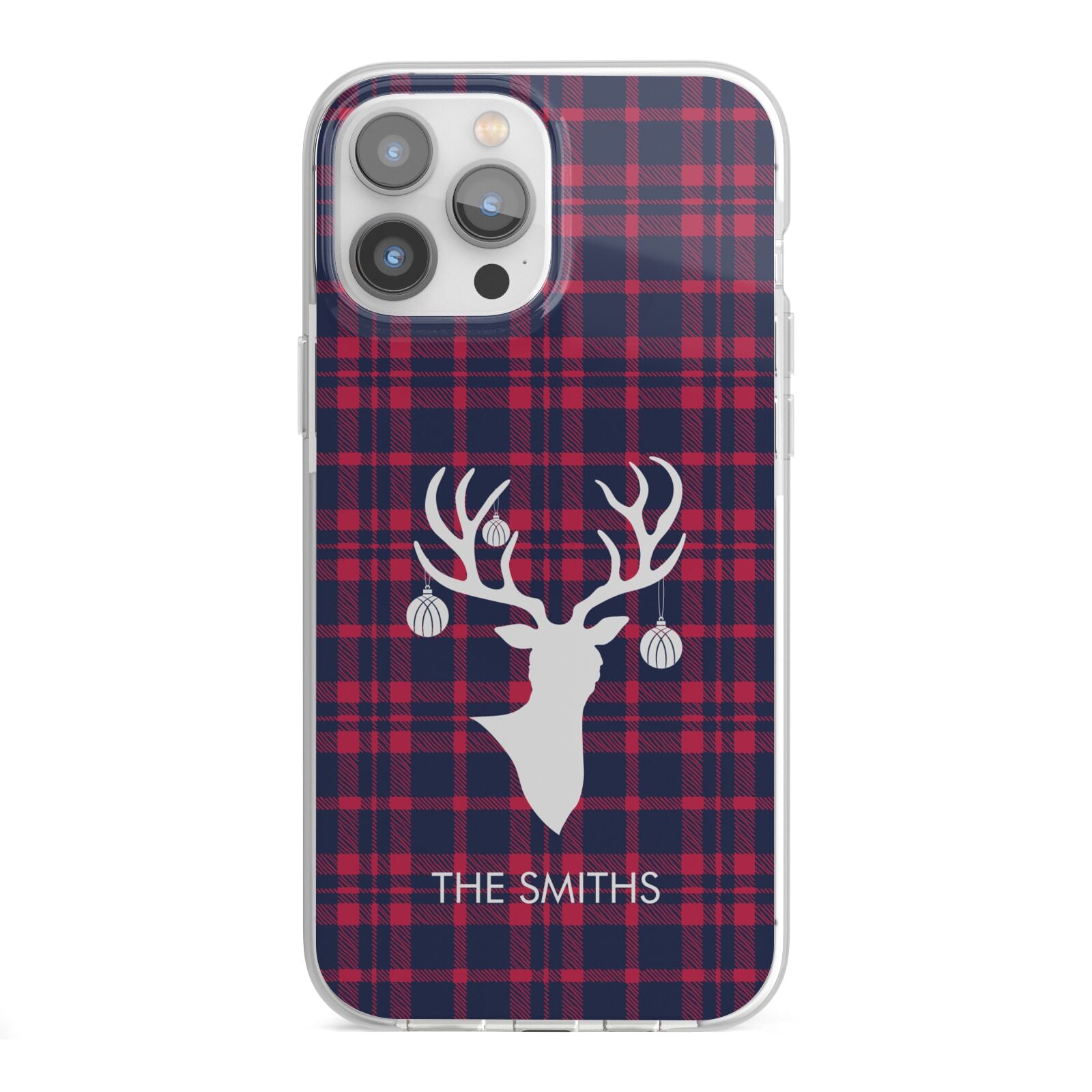 Tartan Stag Personalised Family Name iPhone 13 Pro Max TPU Impact Case with White Edges