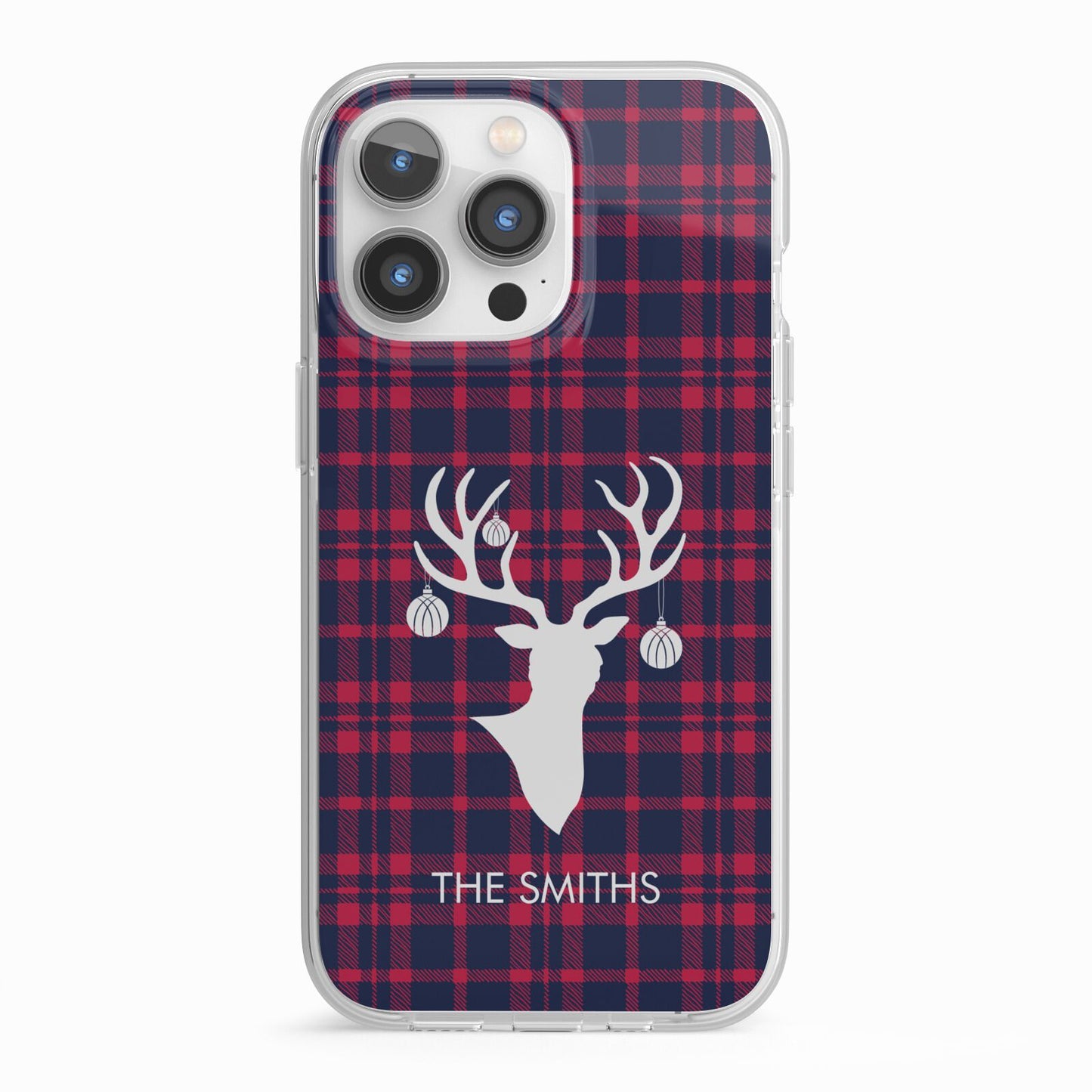 Tartan Stag Personalised Family Name iPhone 13 Pro TPU Impact Case with White Edges