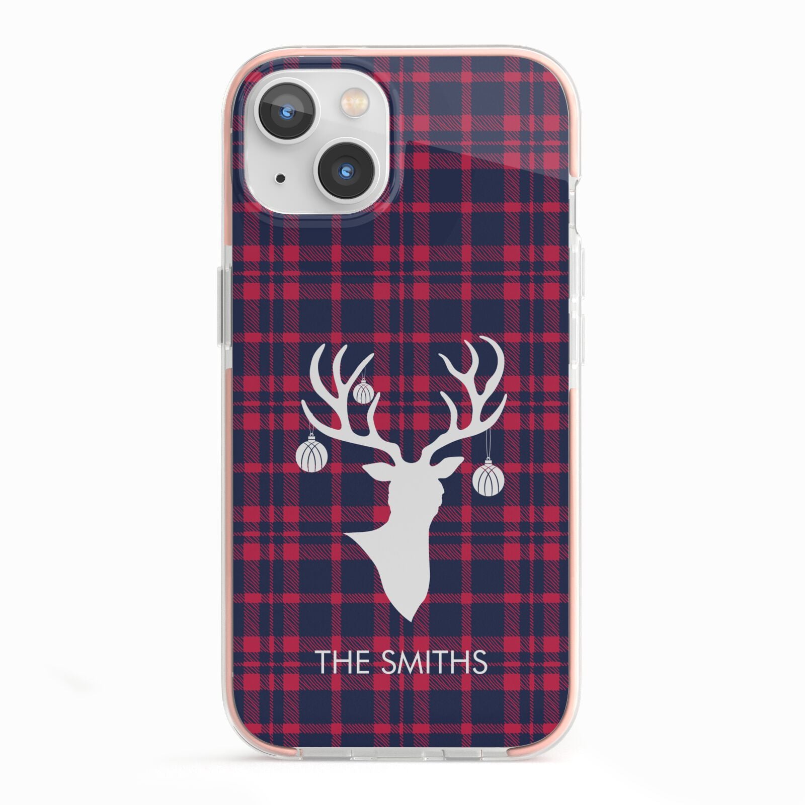 Tartan Stag Personalised Family Name iPhone 13 TPU Impact Case with Pink Edges
