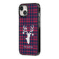 Tartan Stag Personalised Family Name iPhone 14 Black Impact Case Side Angle on Silver phone