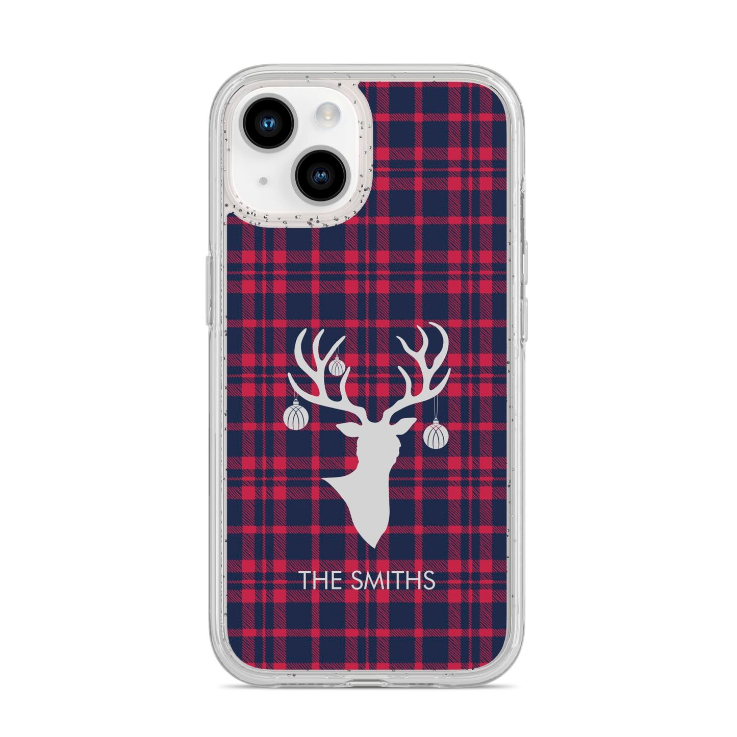 Tartan Stag Personalised Family Name iPhone 14 Glitter Tough Case Starlight