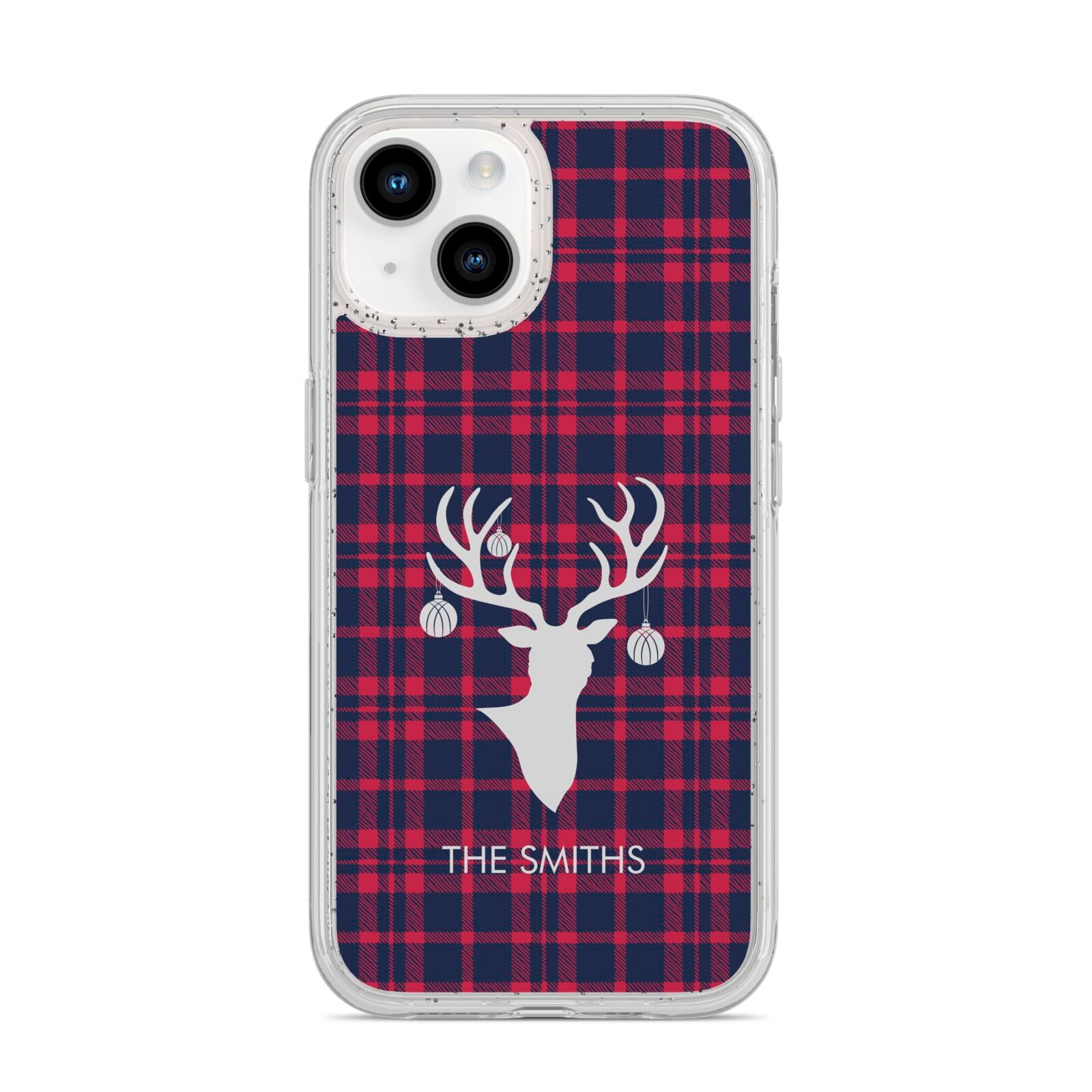 Tartan Stag Personalised Family Name iPhone 14 Glitter Tough Case Starlight