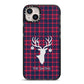 Tartan Stag Personalised Family Name iPhone 14 Plus Black Impact Case on Silver phone