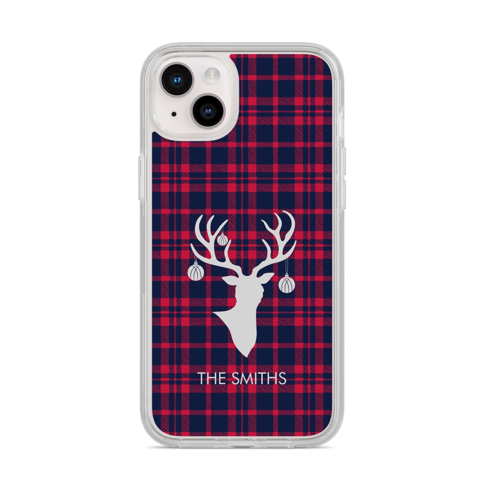 Tartan Stag Personalised Family Name iPhone 14 Plus Clear Tough Case Starlight